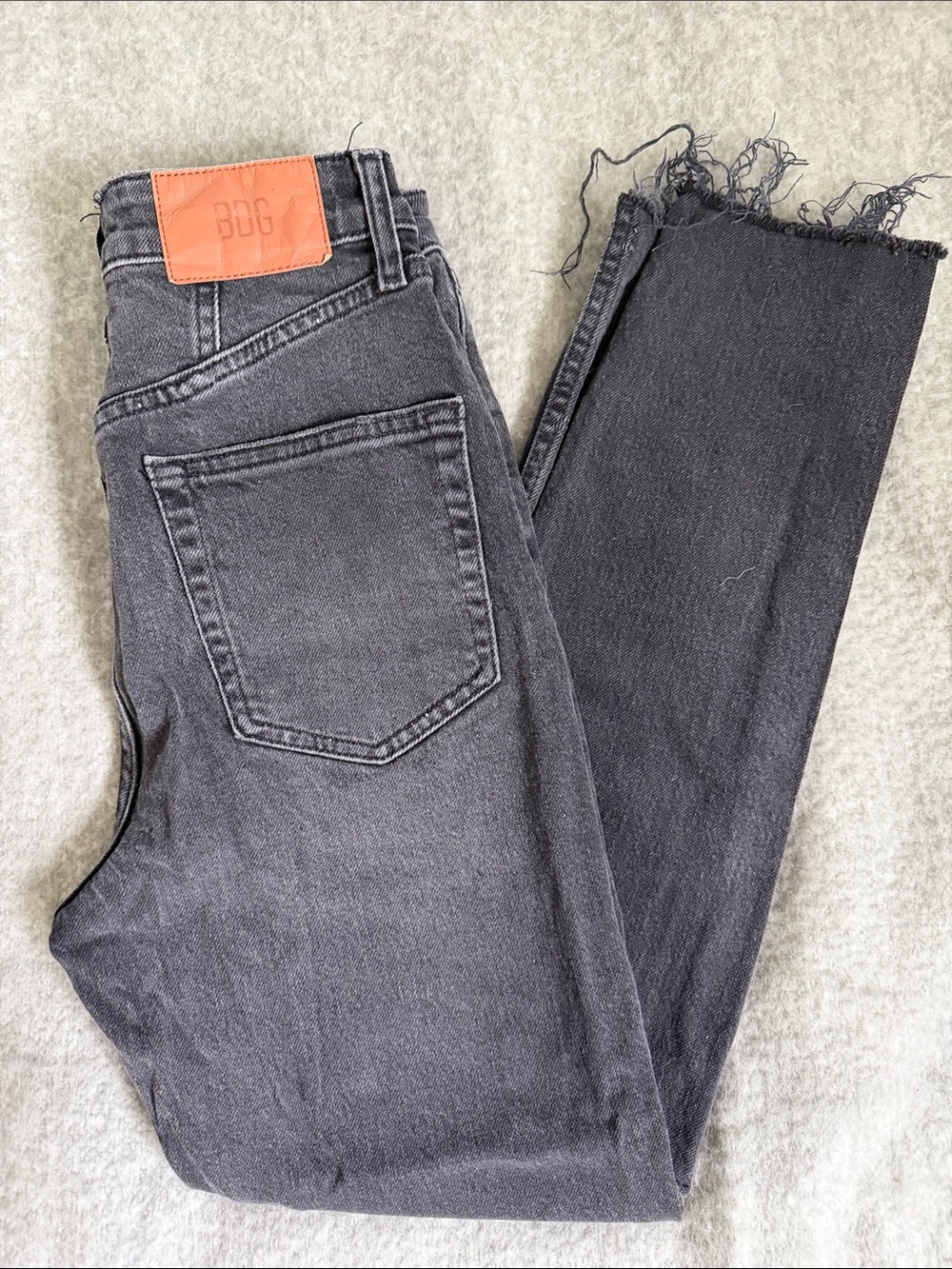 BDG Washed Black High-Rise Jeans with Frayed Hem